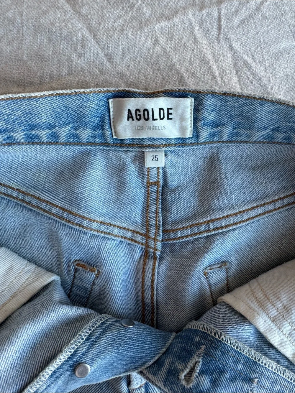 Agolde Parker Long Shorts in Light Wash Denim